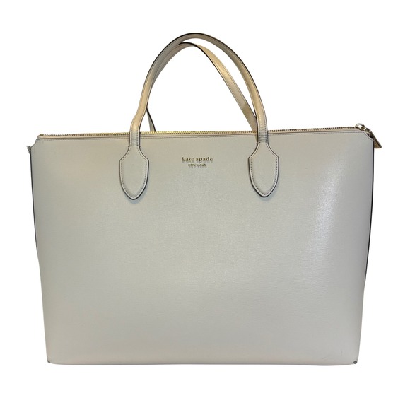 kate spade Handbags - Kate Spade Bleecker Tote Bag Womens Large Parchment White Leather Zip Top